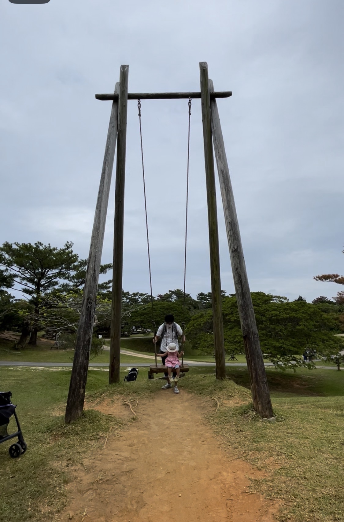 沖縄県にあるビオスの丘で特大ブランコをする子どもの様子